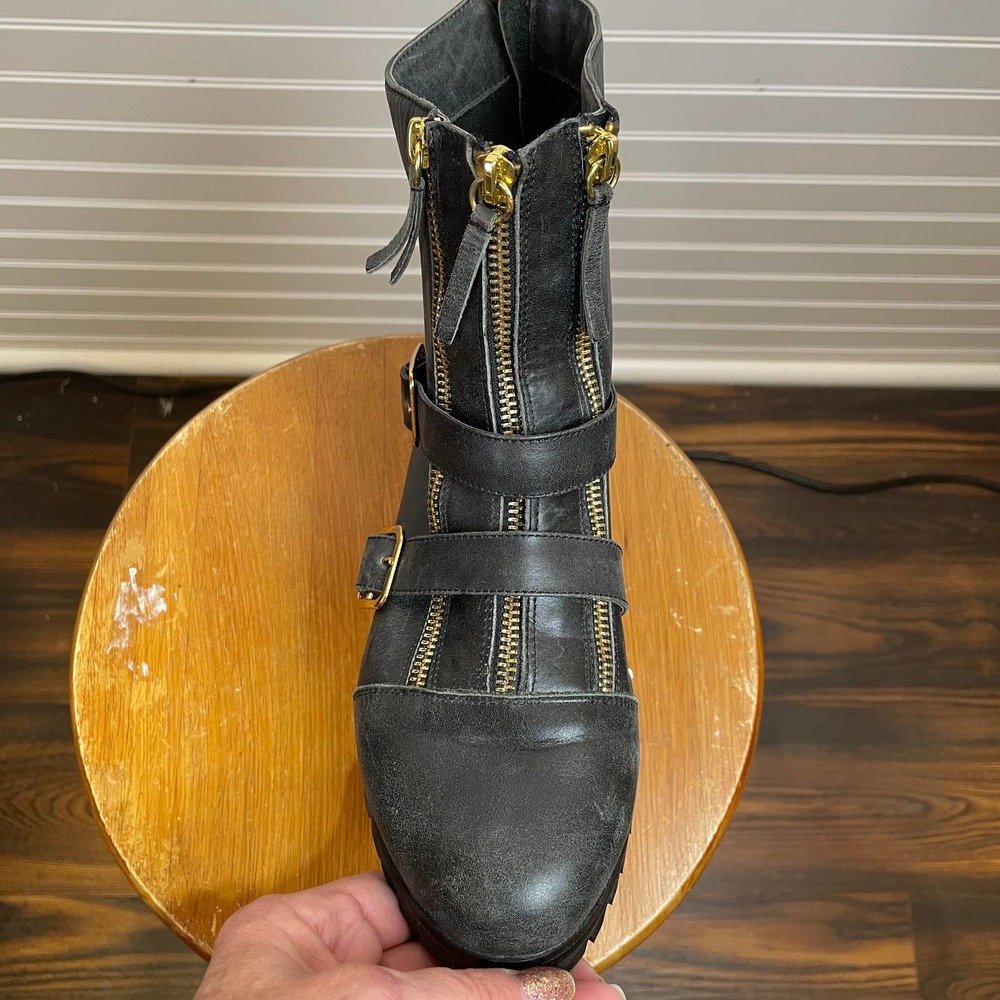 Cynthia Vincent Darby Double Zip & Buckle Moto Lug Sole Boots - Picture 7 of 11